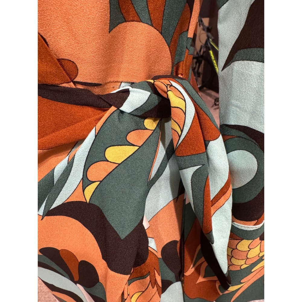 Mango Psychedelic Print Wrap Mini Shirt Dress Long Sleeve Retro Style Multi - Picture 4 of 10